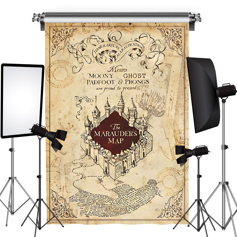 Lofaris Marauders Map Beige Parchment Harry Potter Backdrop | Name Backdrop for Birthday | Custom Birthday Backdrops | Birthday Party Decorations